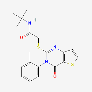 molecular formula C19H21N3O2S2 B2880732 N-tert-butyl-2-{[3-(2-methylphenyl)-4-oxo-3,4-dihydrothieno[3,2-d]pyrimidin-2-yl]sulfanyl}acetamide CAS No. 1291843-39-4
