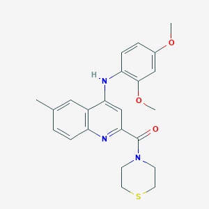 molecular formula C23H25N3O3S B2880736 N-(2,4-dimethoxyphenyl)-6-methyl-2-(thiomorpholine-4-carbonyl)quinolin-4-amine CAS No. 1251691-05-0