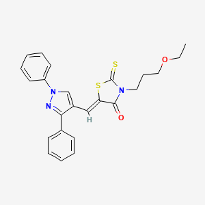 molecular formula C24H23N3O2S2 B2880774 (Z)-5-((1,3-diphenyl-1H-pyrazol-4-yl)methylene)-3-(3-ethoxypropyl)-2-thioxothiazolidin-4-one CAS No. 624724-50-1