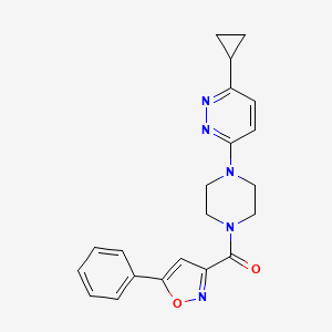 molecular formula C21H21N5O2 B2880796 (4-(6-Cyclopropylpyridazin-3-yl)piperazin-1-yl)(5-phenylisoxazol-3-yl)methanone CAS No. 2034233-63-9