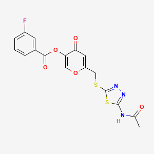 molecular formula C17H12FN3O5S2 B2880815 6-(((5-acetamido-1,3,4-thiadiazol-2-yl)thio)methyl)-4-oxo-4H-pyran-3-yl 3-fluorobenzoate CAS No. 896015-23-9