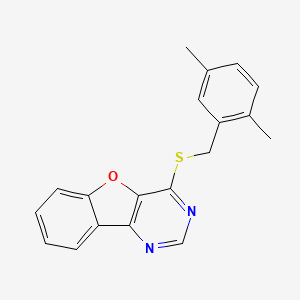molecular formula C19H16N2OS B2880890 4-((2,5-Dimethylbenzyl)thio)benzofuro[3,2-d]pyrimidine CAS No. 851130-49-9