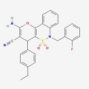 molecular formula C27H22FN3O3S B2880899 2-Amino-4-(4-ethylphenyl)-6-(2-fluorobenzyl)-4,6-dihydropyrano[3,2-c][2,1]benzothiazine-3-carbonitrile 5,5-dioxide CAS No. 893295-59-5
