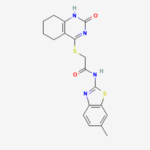 molecular formula C18H18N4O2S2 B2880961 N-(6-methyl-1,3-benzothiazol-2-yl)-2-[(2-oxo-1,2,5,6,7,8-hexahydroquinazolin-4-yl)sulfanyl]acetamide CAS No. 1001520-04-2