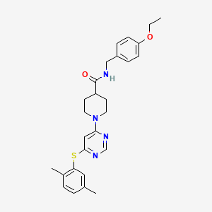 molecular formula C27H32N4O2S B2880977 1-{6-[(2,5-dimethylphenyl)sulfanyl]pyrimidin-4-yl}-N-[(4-ethoxyphenyl)methyl]piperidine-4-carboxamide CAS No. 1116045-44-3