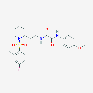 molecular formula C23H28FN3O5S B2881068 N-{2-[1-(4-fluoro-2-methylbenzenesulfonyl)piperidin-2-yl]ethyl}-N'-(4-methoxyphenyl)ethanediamide CAS No. 898407-18-6