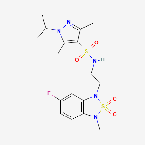 molecular formula C17H24FN5O4S2 B2881074 N-(2-(6-fluoro-3-methyl-2,2-dioxidobenzo[c][1,2,5]thiadiazol-1(3H)-yl)ethyl)-1-isopropyl-3,5-dimethyl-1H-pyrazole-4-sulfonamide CAS No. 2034455-11-1
