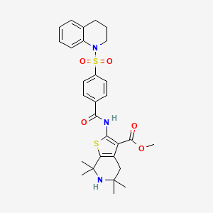 molecular formula C29H33N3O5S2 B2881139 methyl 2-(4-((3,4-dihydroquinolin-1(2H)-yl)sulfonyl)benzamido)-5,5,7,7-tetramethyl-4,5,6,7-tetrahydrothieno[2,3-c]pyridine-3-carboxylate CAS No. 449782-64-3