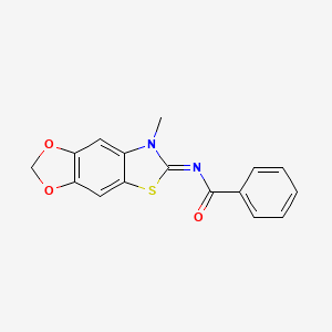 molecular formula C16H12N2O3S B2881153 N-[(11E)-12-methyl-4,6-dioxa-10-thia-12-azatricyclo[7.3.0.0^{3,7}]dodeca-1(9),2,7-trien-11-ylidene]benzamide CAS No. 1321927-77-8