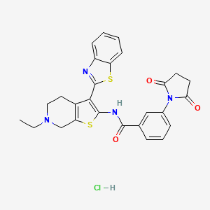 molecular formula C27H25ClN4O3S2 B2881156 N-(3-(benzo[d]thiazol-2-yl)-6-ethyl-4,5,6,7-tetrahydrothieno[2,3-c]pyridin-2-yl)-3-(2,5-dioxopyrrolidin-1-yl)benzamide hydrochloride CAS No. 1216851-75-0