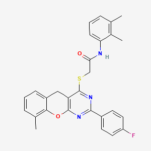 molecular formula C28H24FN3O2S B2881163 N-(2,3-Dimethylphenyl)-2-{[2-(4-fluorophenyl)-9-methyl-5H-chromeno[2,3-D]pyrimidin-4-YL]sulfanyl}acetamide CAS No. 866873-20-3