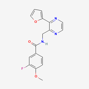 molecular formula C17H14FN3O3 B2881164 3-fluoro-N-((3-(furan-2-yl)pyrazin-2-yl)methyl)-4-methoxybenzamide CAS No. 2034464-44-1