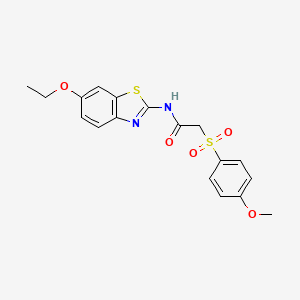 molecular formula C18H18N2O5S2 B2881298 N-(6-ethoxybenzo[d]thiazol-2-yl)-2-((4-methoxyphenyl)sulfonyl)acetamide CAS No. 941951-58-2
