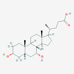 molecular formula C24H40O4 B028813 (4R)-4-[(3R,5S,7R,8R,9S,10S,13R,14S,17R)-2,2,4,4-Tetradeuterio-3,7-dihydroxy-10,13-dimethyl-3,5,6,7,8,9,11,12,14,15,16,17-dodecahydro-1H-cyclopenta[a]phenanthren-17-yl]pentanoic acid CAS No. 99102-69-9