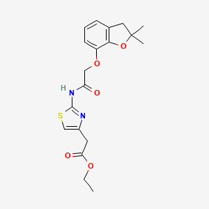 molecular formula C19H22N2O5S B2881318 Ethyl 2-(2-(2-((2,2-dimethyl-2,3-dihydrobenzofuran-7-yl)oxy)acetamido)thiazol-4-yl)acetate CAS No. 941985-40-6