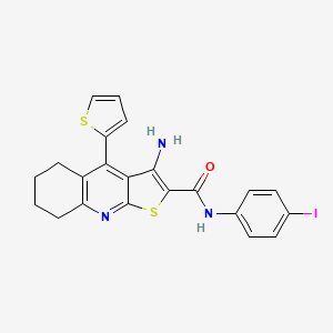 molecular formula C22H18IN3OS2 B2881330 3-amino-N-(4-iodophenyl)-4-(thiophen-2-yl)-5,6,7,8-tetrahydrothieno[2,3-b]quinoline-2-carboxamide CAS No. 370842-88-9