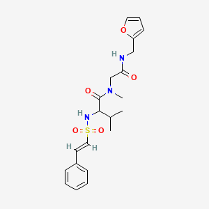 molecular formula C21H27N3O5S B2881394 N-[2-(Furan-2-ylmethylamino)-2-oxoethyl]-N,3-dimethyl-2-[[(E)-2-phenylethenyl]sulfonylamino]butanamide CAS No. 1492021-20-1
