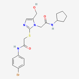 molecular formula C19H23BrN4O3S B2881407 N-(4-bromophenyl)-2-({1-[(cyclopentylcarbamoyl)methyl]-5-(hydroxymethyl)-1H-imidazol-2-yl}sulfanyl)acetamide CAS No. 923150-67-8