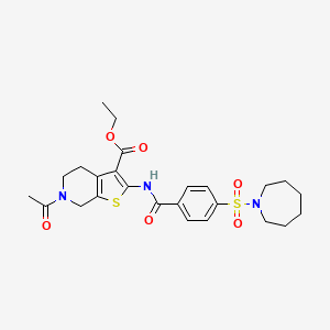 molecular formula C25H31N3O6S2 B2881447 Ethyl 6-acetyl-2-(4-(azepan-1-ylsulfonyl)benzamido)-4,5,6,7-tetrahydrothieno[2,3-c]pyridine-3-carboxylate CAS No. 449769-69-1