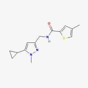 molecular formula C14H17N3OS B2881564 N-((5-cyclopropyl-1-methyl-1H-pyrazol-3-yl)methyl)-4-methylthiophene-2-carboxamide CAS No. 1448036-81-4