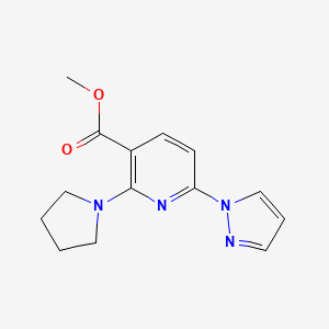molecular formula C14H16N4O2 B2881574 methyl 6-(1H-pyrazol-1-yl)-2-(pyrrolidin-1-yl)nicotinate CAS No. 2411636-91-2
