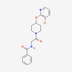 molecular formula C19H20BrN3O3 B2881592 N-(2-(4-((3-bromopyridin-2-yl)oxy)piperidin-1-yl)-2-oxoethyl)benzamide CAS No. 1797958-62-3