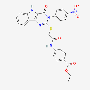 ethyl 4-(2-((3-(4-nitrophenyl)-4-oxo-4,5-dihydro-3H-pyrimido[5,4-b]indol-2-yl)thio)acetamido)benzoate