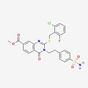 molecular formula C25H21ClFN3O5S2 B2881627 Methyl 2-((2-chloro-6-fluorobenzyl)thio)-4-oxo-3-(4-sulfamoylphenethyl)-3,4-dihydroquinazoline-7-carboxylate CAS No. 443350-21-8