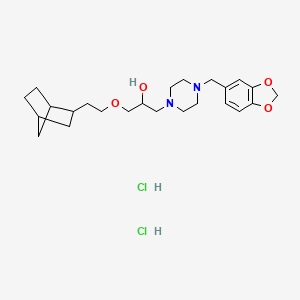 molecular formula C24H38Cl2N2O4 B2881647 1-(4-(benzo[d][1,3]dioxol-5-ylmethyl)piperazin-1-yl)-3-(2-((1R,4S)-bicyclo[2.2.1]heptan-2-yl)ethoxy)propan-2-ol dihydrochloride CAS No. 1351644-94-4