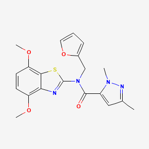 molecular formula C20H20N4O4S B2881648 N-(4,7-dimethoxy-1,3-benzothiazol-2-yl)-N-[(furan-2-yl)methyl]-1,3-dimethyl-1H-pyrazole-5-carboxamide CAS No. 1013822-04-2
