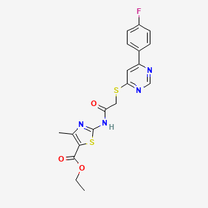 molecular formula C19H17FN4O3S2 B2881666 Ethyl 2-(2-((6-(4-fluorophenyl)pyrimidin-4-yl)thio)acetamido)-4-methylthiazole-5-carboxylate CAS No. 1219844-56-0