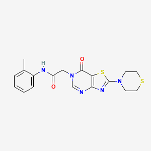 molecular formula C18H19N5O2S2 B2881687 N-(2-methylphenyl)-2-[7-oxo-2-(thiomorpholin-4-yl)-6H,7H-[1,3]thiazolo[4,5-d]pyrimidin-6-yl]acetamide CAS No. 1223841-10-8