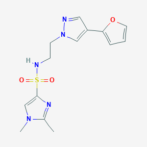 molecular formula C14H17N5O3S B2881751 N-(2-(4-(furan-2-yl)-1H-pyrazol-1-yl)ethyl)-1,2-dimethyl-1H-imidazole-4-sulfonamide CAS No. 2034328-11-3