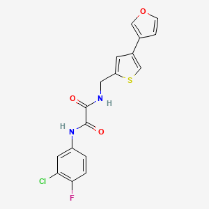 molecular formula C17H12ClFN2O3S B2881806 N'-(3-chloro-4-fluorophenyl)-N-{[4-(furan-3-yl)thiophen-2-yl]methyl}ethanediamide CAS No. 2380040-17-3