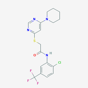 molecular formula C18H18ClF3N4OS B2881887 N-[2-chloro-5-(trifluoromethyl)phenyl]-2-{[6-(piperidin-1-yl)pyrimidin-4-yl]sulfanyl}acetamide CAS No. 1172106-35-2