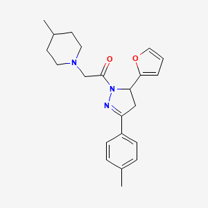 molecular formula C22H27N3O2 B2881916 1-(5-(furan-2-yl)-3-(p-tolyl)-4,5-dihydro-1H-pyrazol-1-yl)-2-(4-methylpiperidin-1-yl)ethanone CAS No. 868213-33-6