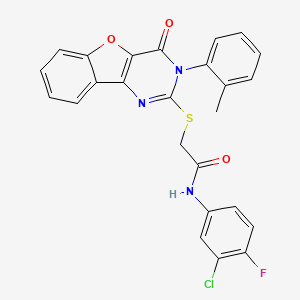 molecular formula C25H17ClFN3O3S B2881983 N-(3-chloro-4-fluorophenyl)-2-((4-oxo-3-(o-tolyl)-3,4-dihydrobenzofuro[3,2-d]pyrimidin-2-yl)thio)acetamide CAS No. 895649-49-7