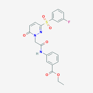 molecular formula C21H18FN3O6S B2882013 ethyl 3-{2-[3-(3-fluorobenzenesulfonyl)-6-oxo-1,6-dihydropyridazin-1-yl]acetamido}benzoate CAS No. 1251611-91-2