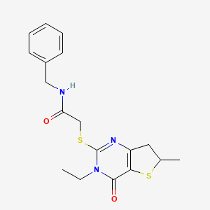 molecular formula C18H21N3O2S2 B2882050 N-benzyl-2-({3-ethyl-6-methyl-4-oxo-3H,4H,6H,7H-thieno[3,2-d]pyrimidin-2-yl}sulfanyl)acetamide CAS No. 851409-69-3