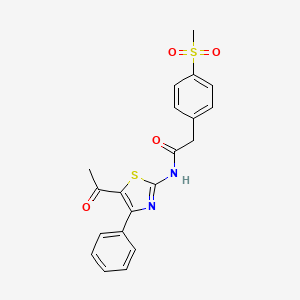 molecular formula C20H18N2O4S2 B2882059 N-(5-acetyl-4-phenylthiazol-2-yl)-2-(4-(methylsulfonyl)phenyl)acetamide CAS No. 941971-47-7