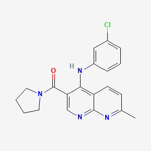 molecular formula C20H19ClN4O B2882061 N-(3-chlorophenyl)-7-methyl-3-(pyrrolidine-1-carbonyl)-1,8-naphthyridin-4-amine CAS No. 1251616-57-5