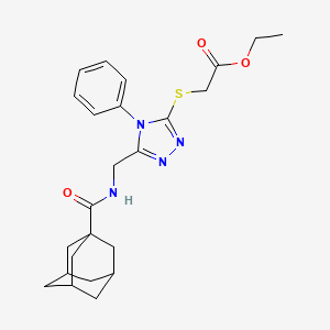 molecular formula C24H30N4O3S B2882092 Ethyl 2-[[5-[(adamantane-1-carbonylamino)methyl]-4-phenyl-1,2,4-triazol-3-yl]sulfanyl]acetate CAS No. 476452-11-6