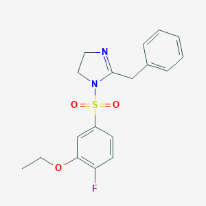 molecular formula C18H19FN2O3S B288213 2-BENZYL-1-(3-ETHOXY-4-FLUOROBENZENESULFONYL)-4,5-DIHYDRO-1H-IMIDAZOLE 