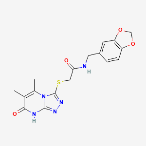 molecular formula C17H17N5O4S B2882232 N-(benzo[d][1,3]dioxol-5-ylmethyl)-2-((5,6-dimethyl-7-oxo-7,8-dihydro-[1,2,4]triazolo[4,3-a]pyrimidin-3-yl)thio)acetamide CAS No. 891131-34-3