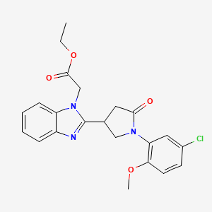 molecular formula C22H22ClN3O4 B2882301 ethyl 2-{2-[1-(5-chloro-2-methoxyphenyl)-5-oxopyrrolidin-3-yl]-1H-1,3-benzodiazol-1-yl}acetate CAS No. 890639-21-1