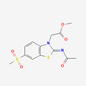 molecular formula C13H14N2O5S2 B2882327 methyl 2-[(2Z)-2-(acetylimino)-6-methanesulfonyl-2,3-dihydro-1,3-benzothiazol-3-yl]acetate CAS No. 897734-22-4