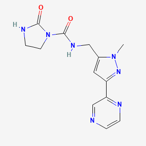 molecular formula C13H15N7O2 B2882334 N-((1-methyl-3-(pyrazin-2-yl)-1H-pyrazol-5-yl)methyl)-2-oxoimidazolidine-1-carboxamide CAS No. 2034550-45-1