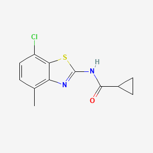 molecular formula C12H11ClN2OS B2882425 N-(7-chloro-4-methyl-1,3-benzothiazol-2-yl)cyclopropanecarboxamide CAS No. 868230-69-7
