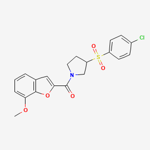 molecular formula C20H18ClNO5S B2882445 3-(4-chlorobenzenesulfonyl)-1-(7-methoxy-1-benzofuran-2-carbonyl)pyrrolidine CAS No. 2034517-40-1