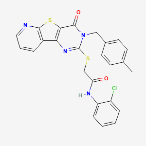 molecular formula C25H19ClN4O2S2 B2882476 N-(2-chlorophenyl)-2-[[5-[(4-methylphenyl)methyl]-6-oxo-8-thia-3,5,10-triazatricyclo[7.4.0.02,7]trideca-1(9),2(7),3,10,12-pentaen-4-yl]sulfanyl]acetamide CAS No. 1223822-70-5